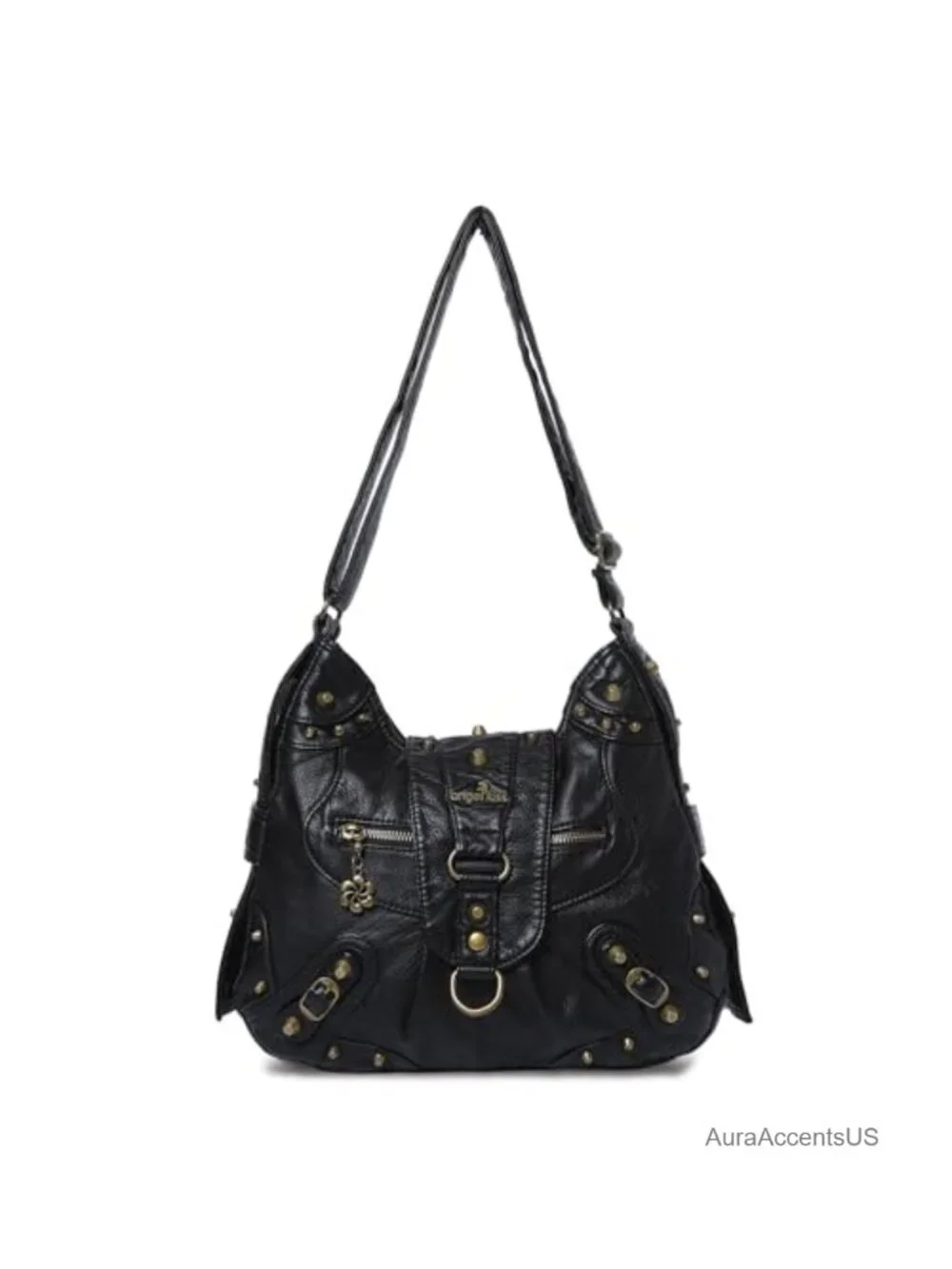 Studded Vegan Leather Hobo Bag Crossbody Shoulder Purse Medium